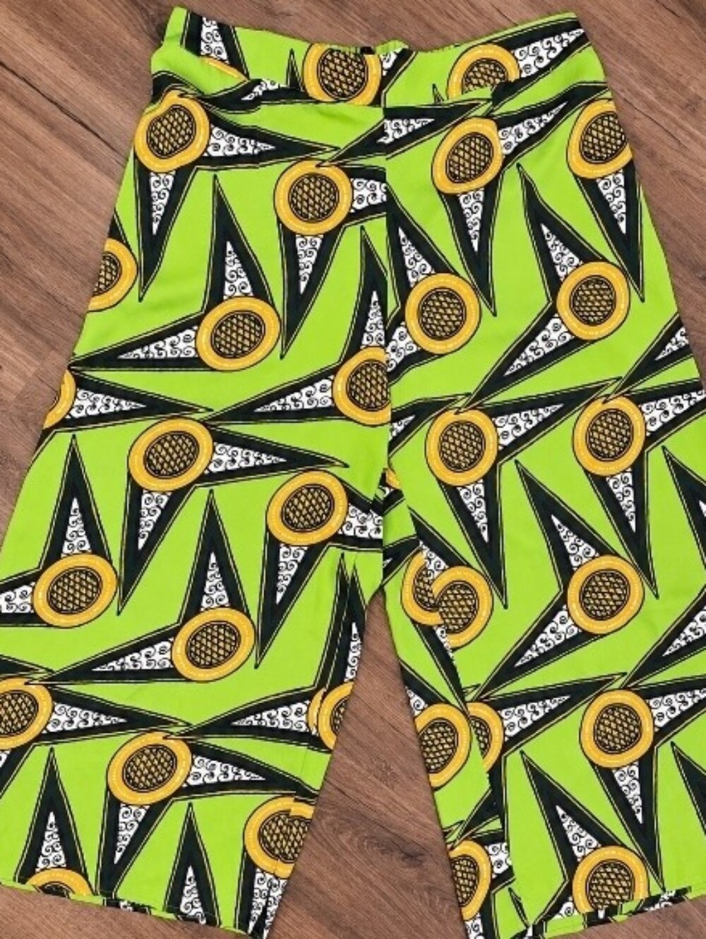 Ashro Green African Print Wide Leg Palazzo Pants Geometric